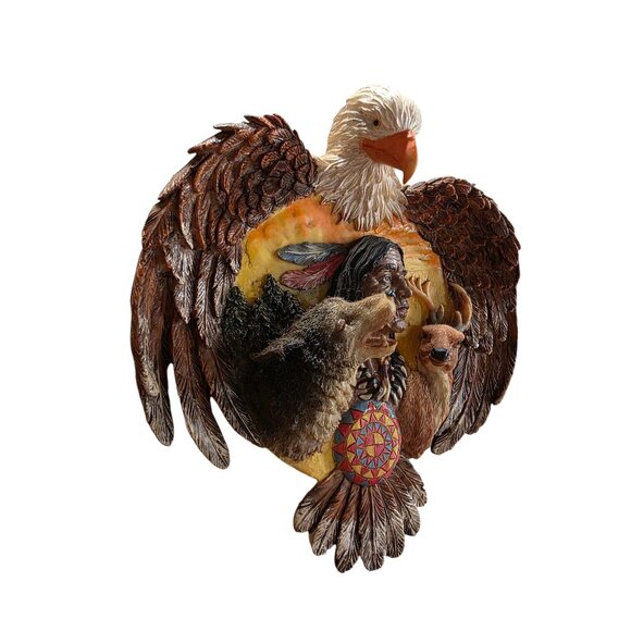 Native American-Inspired Eagle Wall Plaque With Spirit Animals Motif Resin 3D - Picture 8 of 10